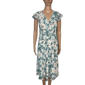 Reitmans v neck short sleeve blue white printed dress size 5